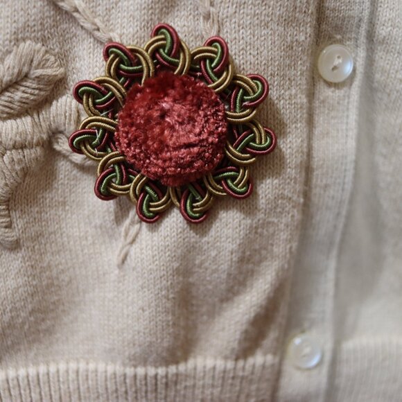 Liz Claiborne Cream Floral Appliqué Cotton Rayon Cardigan L Full Back Embroidery - Picture 7 of 16